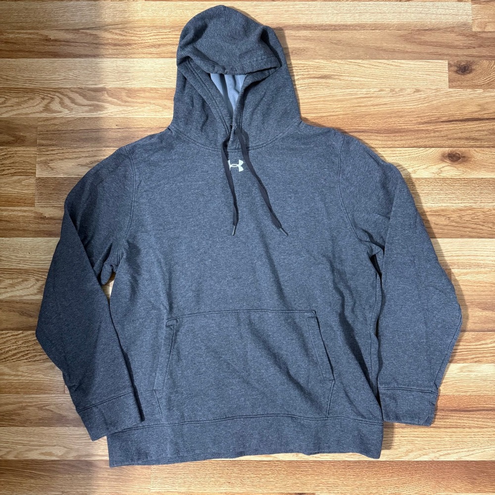 Under Armour Mens Rival Fleece Hoodie Charcoal Heather Gray Pullover Large Loose